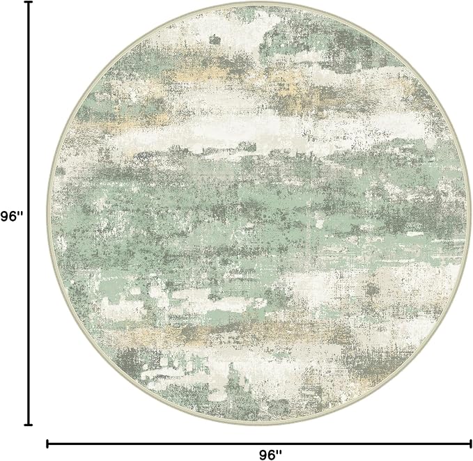 BEIMO Round Rugs 8FT for Living Room Bedroom, Modern Abstract Machine Washable Circle Rug, Soft Low Pile Floor Cover with Non Slip Backing for Dining Room, Light Green