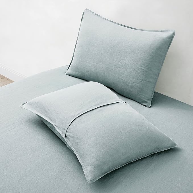ATLINIA Linen Pillow Cases Standard Sham - 20 x 26 Inch Bed Pillow Protector Cover Set of 2 Bedding Cooling Neutral Pillowcase Shams Dusty Blue