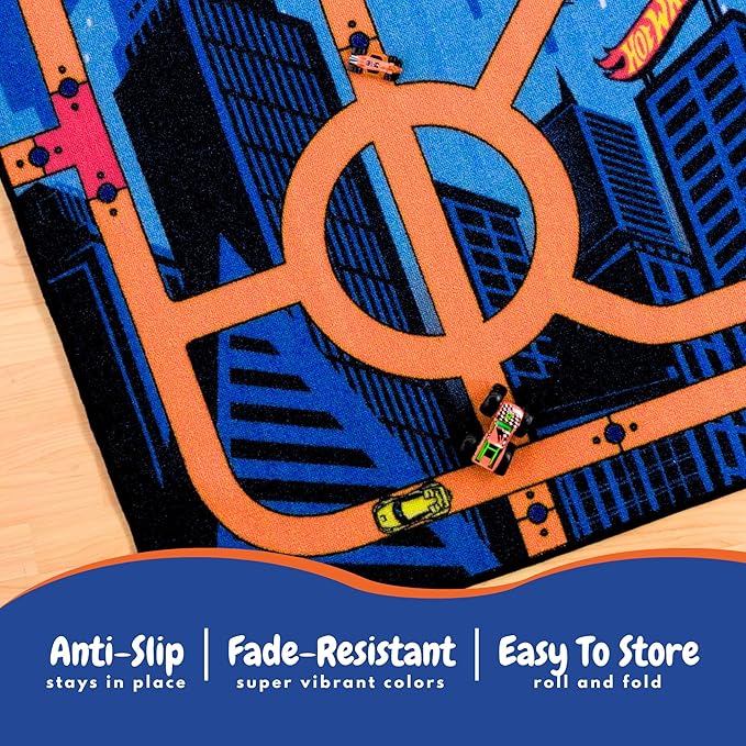 Hot Wheels Interactive Play Area Rug, 69 x 52 Inch Large Kids Race Track Playmat with Non-Slip Backing for Bedroom & Playroom (100% Officially Licensed Product) by Franco