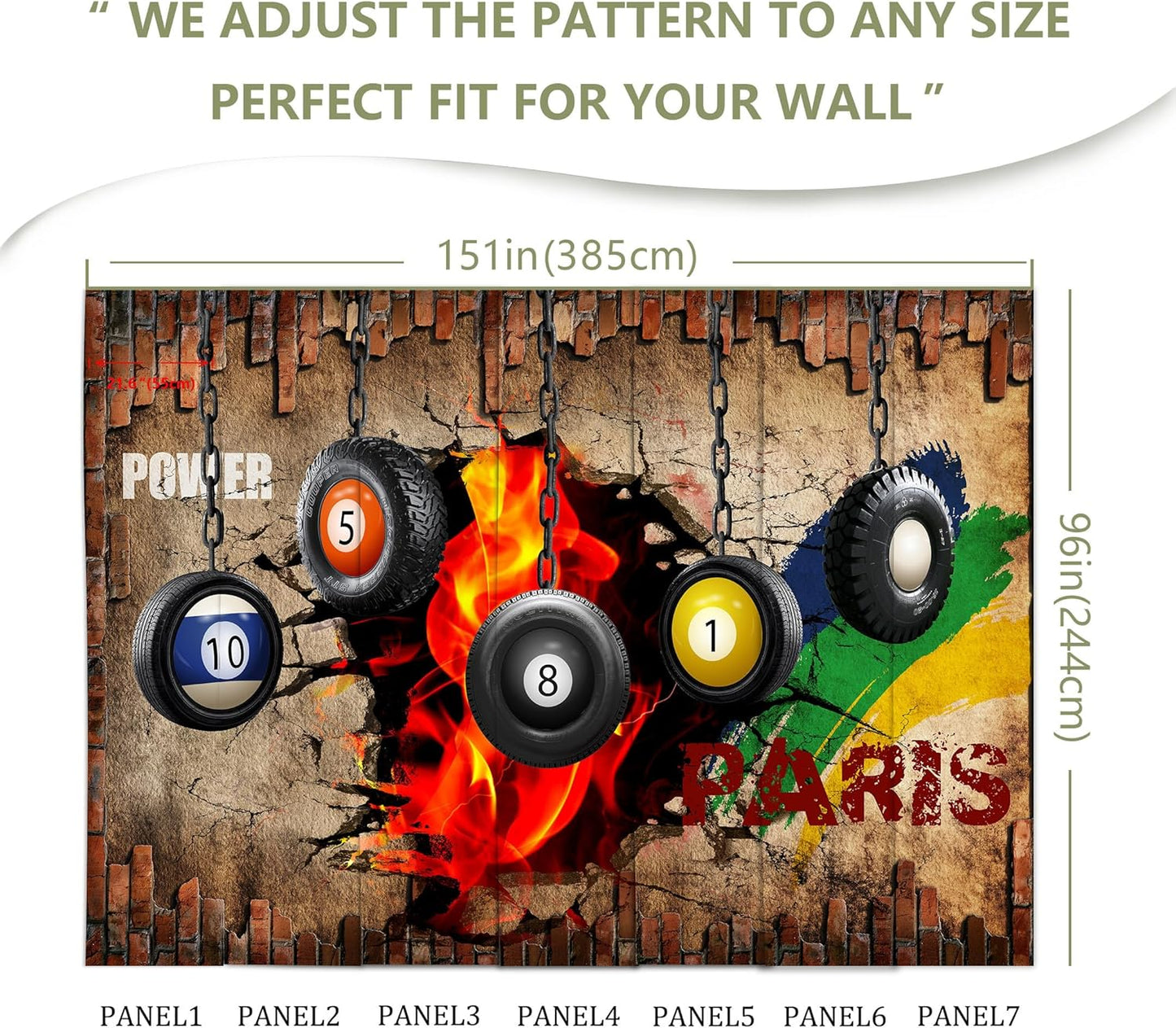 Industrial Wallpaper Billiard Tire Wall Mural for Pool Room(Not Peel and Stick)