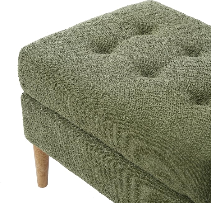Christopher Knight Home Dalla Boucle Upholstered Ottoman Coffee Table, Small Living Room Sofa Footrest, Wooden Rectangular Ottoman Footstool, Guest Extra Seat, Olive Green
