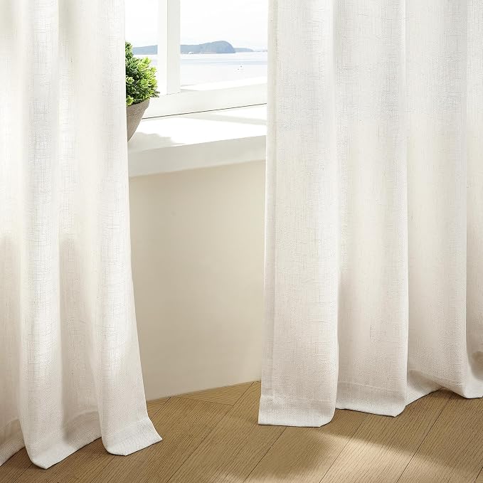 72 Inch Pinch Pleated Linen Curtains 2 Panels for Living Room Bedroom Memory Training Shaped Cream Birch Semi Sheer Short Pleat Drapes with Hooks Rings Back Tab Window Curtain Cabin Closet 40x72