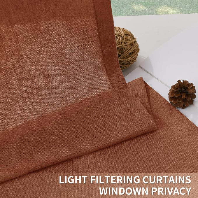 Guken Terracotta Pinch Pleated Linen Curtains 108 Inch Length 2 Panels for Living Room Bedroom Boho Farmhouse Country Privacy Light Filtering Semi Sheer Back Tab Drapes with Hooks for Nursery 40x108