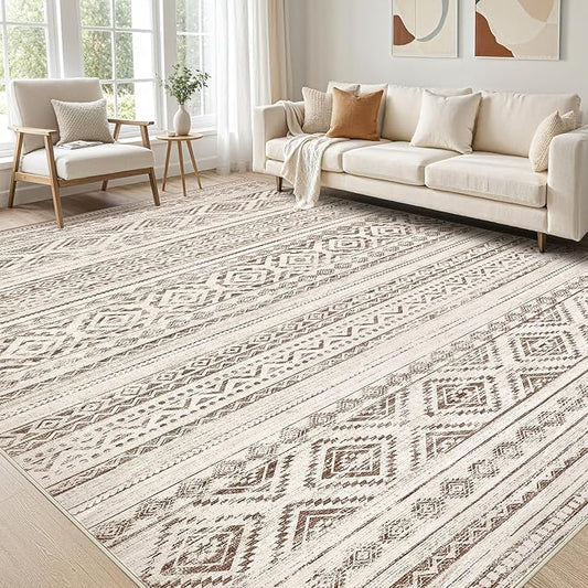 cotiled 5x7 Area Rug Living Room: Washable Boho Rugs with Non Slip Backing Large Soft Indoor Stain Resistant Carpet for Bedroom Farmhouse Dining Room Lightweight Home Decor Dark Brown