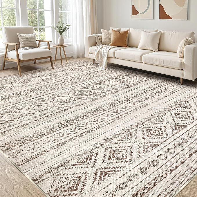 cotiled 5x8 Area Rug Living Room: Washable Boho Rugs with Non Slip Backing Large Soft Indoor Stain Resistant Carpet for Bedroom Farmhouse Dining Room Lightweight Home Decor Dark Brown