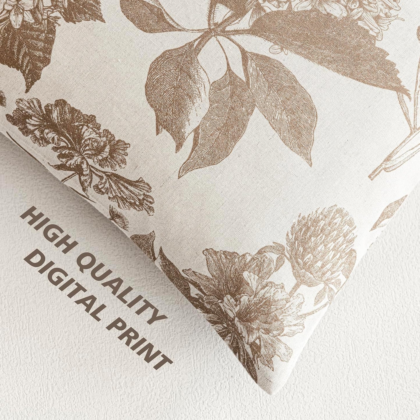 Foindtower Set of 2 Linen Floral Throw Pillow Covers Neutral Vintage Print Decorative Cushion Covers Farmhouse Boho Home Decor for Sofa Chair Couch Bedroom Living Room Outdoor,22×22 Inch,Light Brown