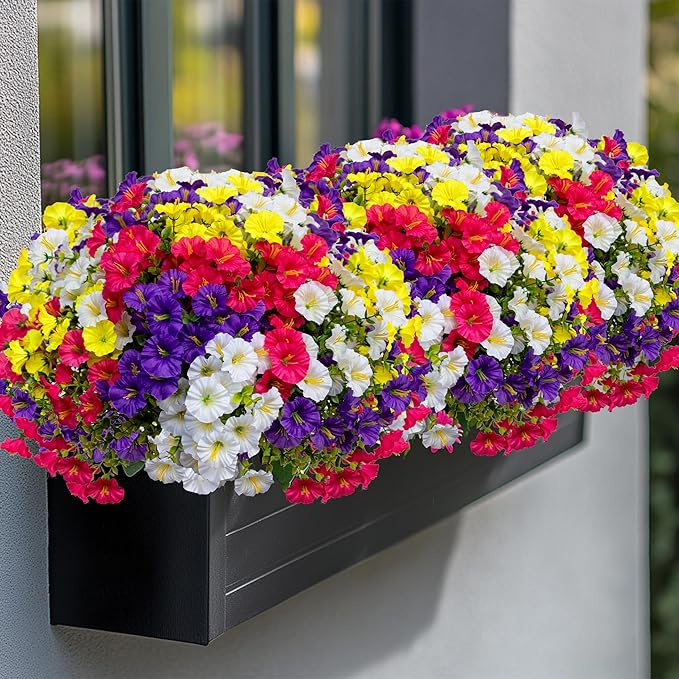 AXYLEX Artificial Flowers Outdoor Shrubs - 16 Bundles Fake Plants UV Resistant No Fade Faux Plastic Greenery Home Garden Porch Patio Decoration (1, Multi16-2)