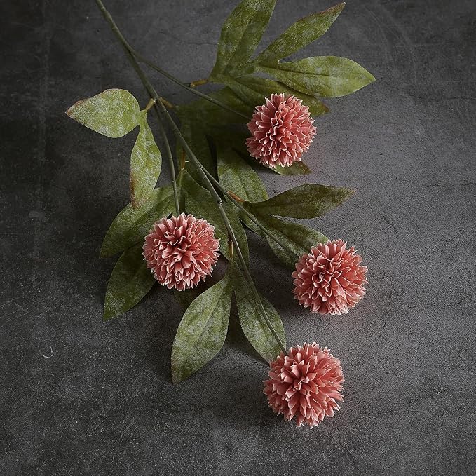 VIERENA 6 Pcs Faux Silk Pompon Mum Artificial Flowers for Vase -27", Bulk Fake Chrysanth Branches with Stems for DIY Bouquet Centerpieces Wedding Fillers Arrangements Shower Decorations (Dusty Pink)