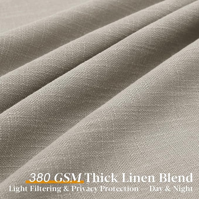 90 Inch Triple Pinch Pleated Linen Curtains 2 Panel Set for Living Room Grey Beige Linen Textured Drapes 90 Inches Long Pinch Pleat Curtain Tan Brown Semi Sheer Light Filtering for Dining Room Office