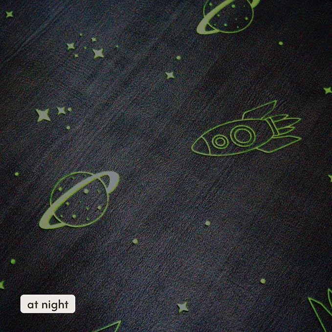 Hakuna Matte GlowCloud Baby Play Mat for Floor 47”x 67” Planets | Coral Velvet high-Density Foam Rug for Crawling & Cozy Play – Non-Slip, Water-Resistant, Easy-Care Tummy Time Mat