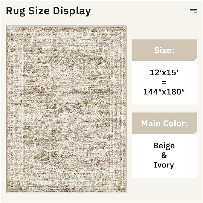 Soalmost 12x15 Washable Area Rug Brown Neutral Abstract Living Room Large Carpet Non Slip Bedroom Indoor Office Dining Room Low Pile Thin Rug