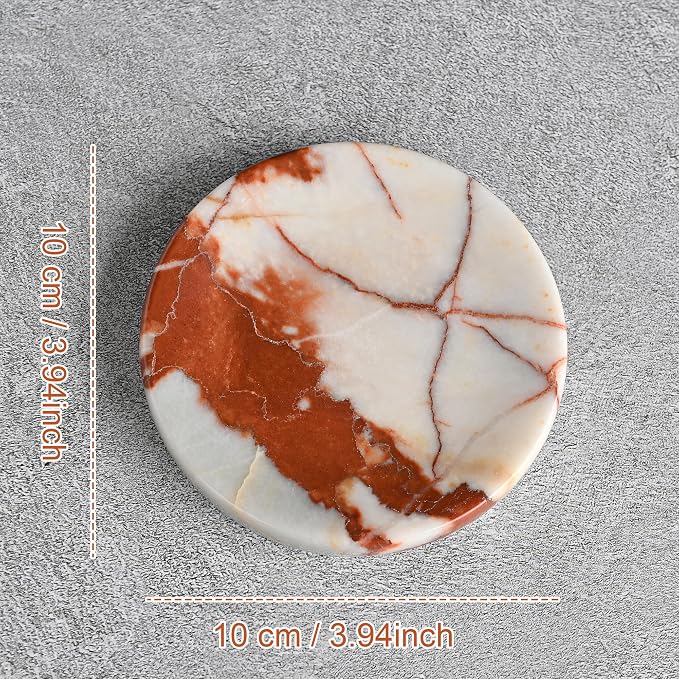 ZSHAWN Red Calacatta Viola Marble Jewelry Dish 4”, Small Trinket Tray for Rings Earrings Bracelets, Round Marble Soap Dish for Bathroom & Vanity, Decorative Catchall Dish for Home & Tabletop