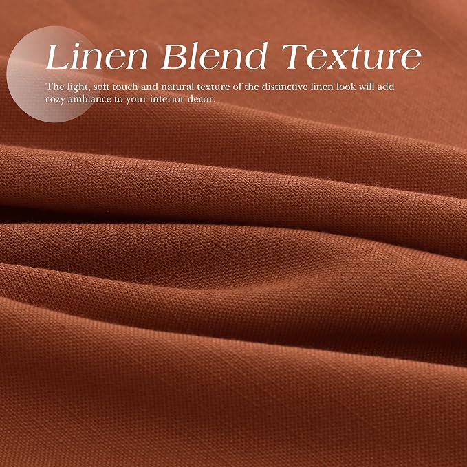 Terracotta Linen Curtains 96 Inch Length for Living Room Grommet Semi Sheer Light Reducing Curtain Drapes 2 Panel Set Airy Lightweight Privacy Textured Window Treatments Panel for Bedroom 8Ft Tall