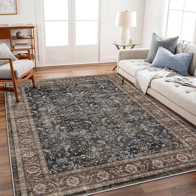 CHAMPLANT Area Rug 5'x7' Washable Rug Vintage Traditional Floor Cover Thin Retro Kitchen Indoor Distressed Non Slip Carpet for Living Room Bedroom Dining Room