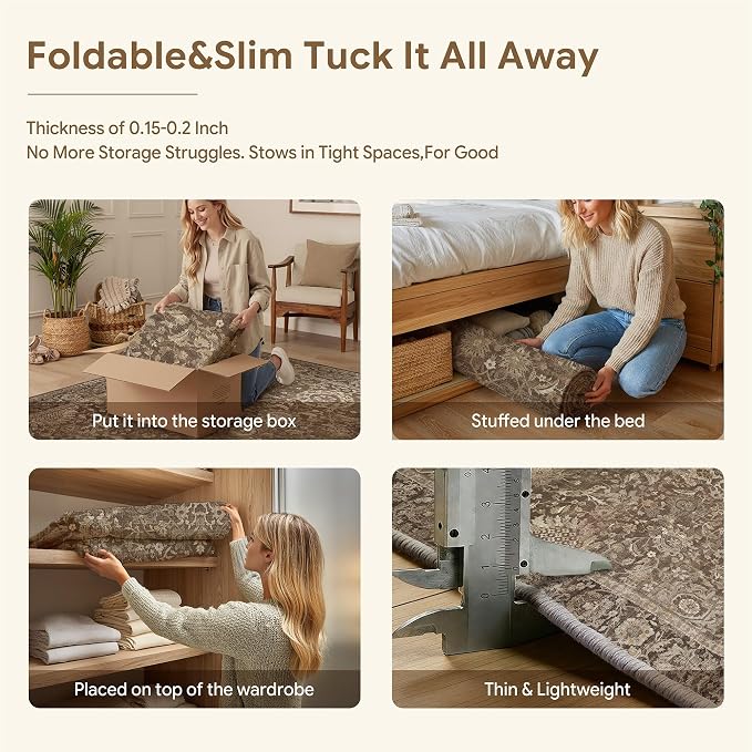 HUGEAR Area Rugs 5x7 Brown Washable Rug for Living Room Bedroom Neutral Vintage Rug Carpet Distressed Soft Durable Non Slip No Shedding for Indoor Dining Nursery Farmhouse