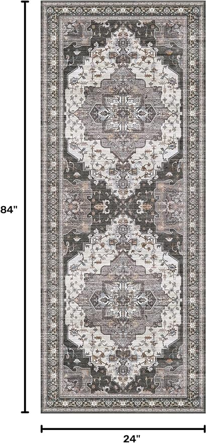 BEIMO Runner Rug for Hallway Kitchen, 2x7 Machine Washable Runners Rug for Entryway, Soft Modern Vintage Boho Throw Rugs, Low Pile Floor Cover with Non Slip Backing, Dark Gray