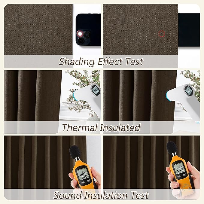 Guken 100% Blackout Curtains 90 Inch Length 2 Panels Set for Living Room Bedroom Back Tab Thermal Insulated Black Out Linen Drapes Room Darkening Chocolate,52x90
