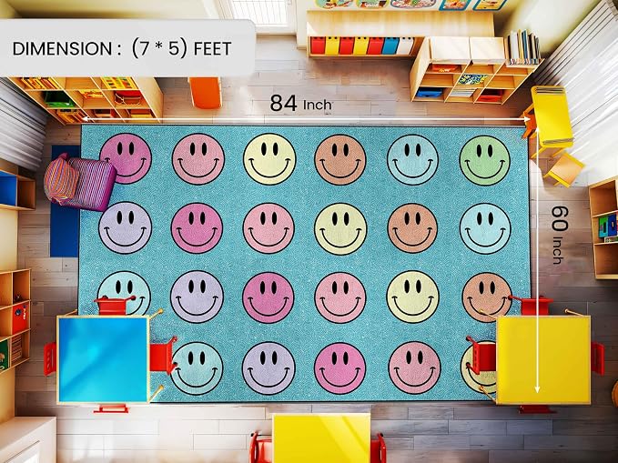 OLEEK Large Classroom Rug Elementary 5x7 - (Washable) Classroom Rugs for Kids Room - Classroom Carpet Elementary - Kids playroom Rug 5 x 7 - Preschool Rugs for Classroom - Schoolgirl Classroom Decor