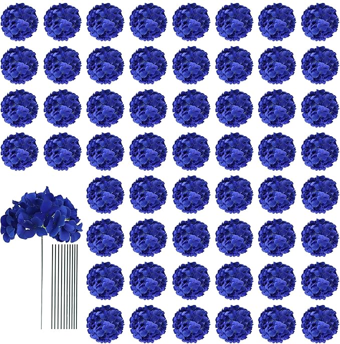 AVIVIHO 65pcs Fake Flowers Royal Blue Hydrangea Artificial Flowers Bulk (Not Squished, No Steaming Need) Silk Flowers with Stems for Wedding Decor,Home,Baby Shower,Table Centerpieces Decoration