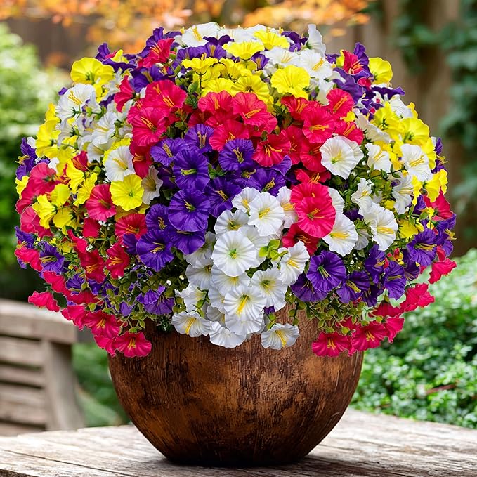 AXYLEX Artificial Flowers Outdoor Shrubs - 16 Bundles Fake Plants UV Resistant No Fade Faux Plastic Greenery Home Garden Porch Patio Decoration (1, Multi16-2)