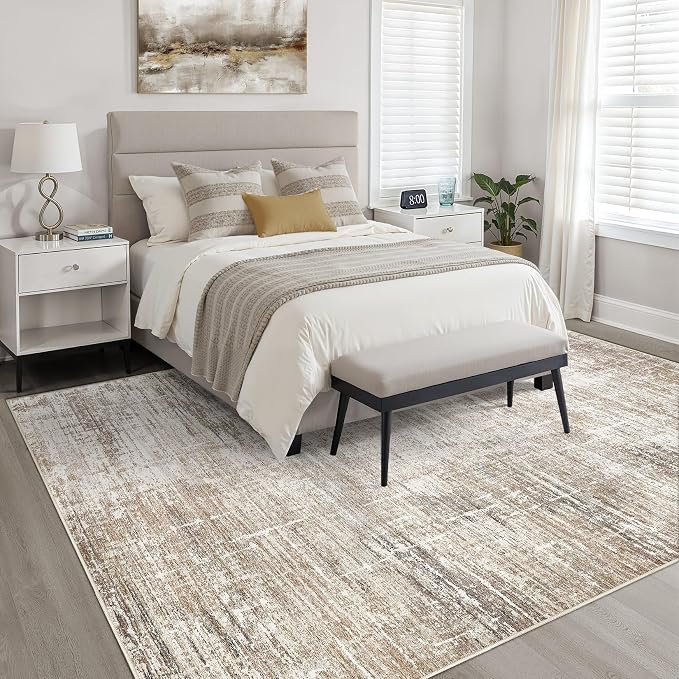6x9 Area Rugs Living Room: Washable Large Neutral Rug Abstract Soft Modern Stain Resistant Indoor Floor Non-Slip Carpet for Bedroom Nursery Kids Office Playroom Dining Room Under Table- Dark Brown
