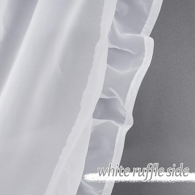 PONY DANCE Shabby Chic Curtains for Room Decor Bedroom Double Layer Ruffle Sheer Overlay with Tiebacks Drapes with Grommet Top, 52" W x 84" L, Silver Grey, Set of 2