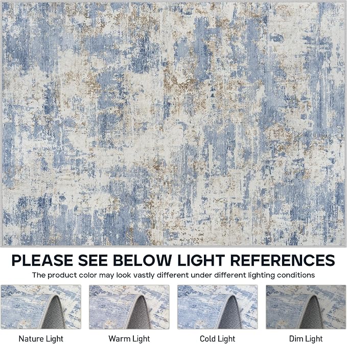 9x12 Area Rugs for Living Room Rug Washable: Modern Large Rug for Dining Room Bedroom Carpet Non Slip 9 by 12 Indoor Abstract Nursery Home Office Blue