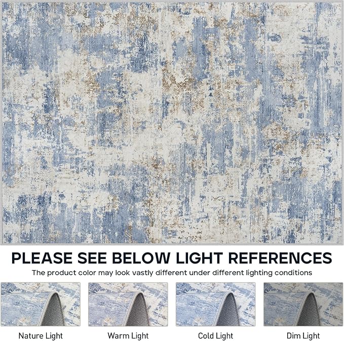 5x7 Area Rugs for Living Room Rug Washable: Modern Rug for Dining Room Bedroom Carpet Non Slip Low Pile 5 by 7 Indoor Abstract Nursery Home Office Blue