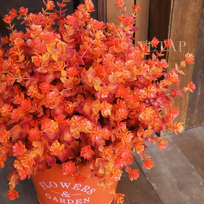 NETAP Outdoor Artificial Flowers UV Resistant, 20 Bundles Fake Realistic Floral Greenery Plants for Outside Porch, Window Boxes, Garden, Yard, Inside Home Table Decor,RedOrange