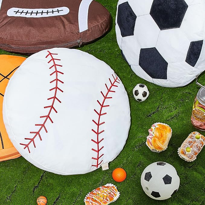 Juexica Sports Throw Pillows Fluffy Stuffed Soccer Basketball Baseball Pillow Plush Toy Sport Cushion for Room Decor Birthday Present(Large,Assorted Color,4)