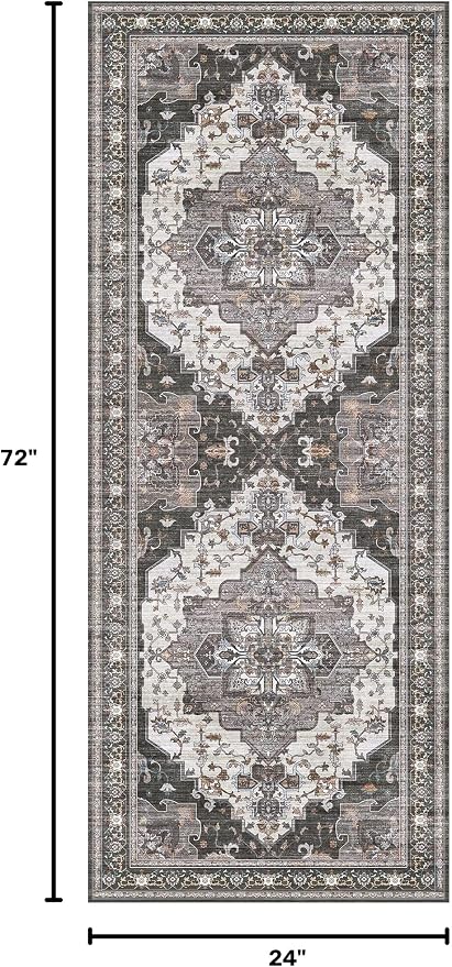 BEIMO Runner Rug for Hallway Kitchen, 2x6 Machine Washable Runners Rug for Entryway, Soft Modern Vintage Boho Throw Rugs, Low Pile Floor Cover with Non Slip Backing, Dark Gray