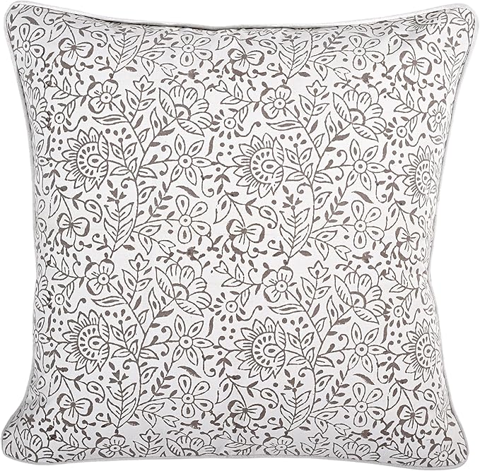 Ridhi Block Print Taupe Pillow Cover 24" x 24" (Pack of 2) Decorative Couch Pillows for Living Room, Chic Boho Cute Outdoor Pillows Covers Gifts for Spring, Easter and Valentine