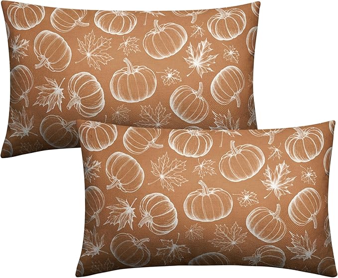 Fall Lumbar Pillow Covers 12x20 Set of 2 Burnt Orange Pumpkin Maple Leaves Throw Pillow Covers Autumn Rectangular Pillowcase Thanksgiving Cushion Case for Home Decor Sofa