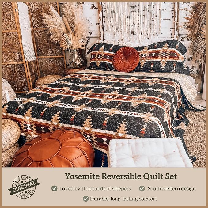 Paseo Road Yosemite Western Bedding 2 Piece Quilt Set with Pillow Sham, Twin Aztec Bedding Set, Tribal Southwestern Bedding, Geometric Pattern Cotton Reversible Bed Set