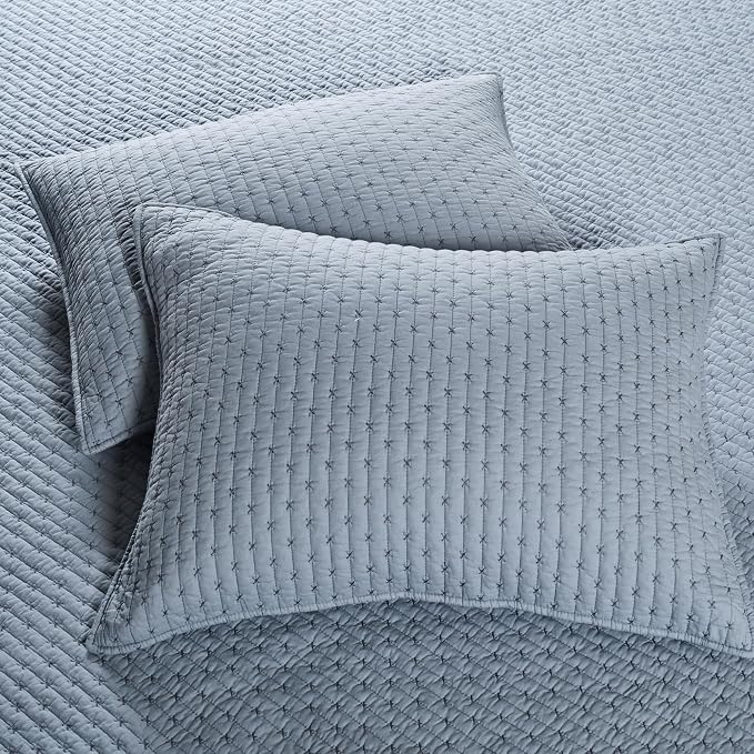 Levtex Home - Cross Stitch Chambray Quilt Set - King Quilt + Two King Pillow Shams - Cross Stitched Pattern - Quilt Size (106x92in.) and Pillow Sham Size (36x20in.) - Reversible - Cotton Fabric