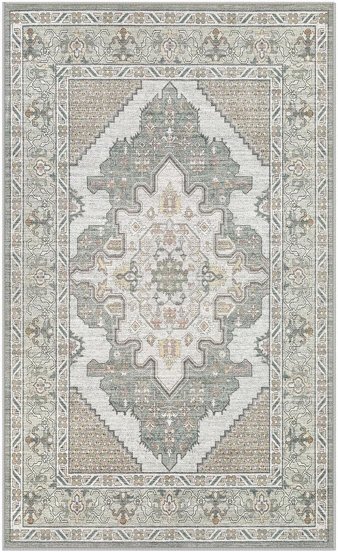 Tortania Area Rug Living Room Rugs - 3x5 Washable Rug Vintage Oriental Distressed Farmhouse Small Thin Indoor Carpet for Living Room Bedroom Under Dining Table Home Office - Sage Green