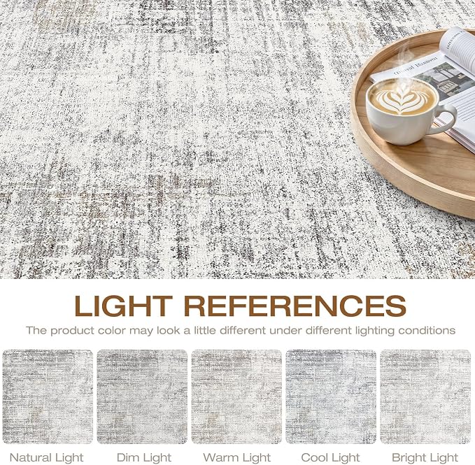 7x9 Area Rug Living Room: Washable Large Neutral Rug Abstract Soft Modern Stain Resistant Indoor Floor Non-Slip Carpet for Bedroom Nursery Kids Office Playroom Dining Room Under Table- Gray Beige