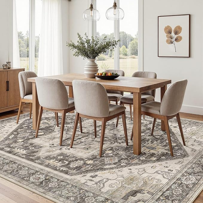 5x7 Area Rugs for Living Room - Large Carpet Ultra Thin Soft Washable Oriental Vintage Floral Distressed Big Indoor Carpets for Bedroom Nursery Dorm Home Decor Aesthetic - Dark Brown