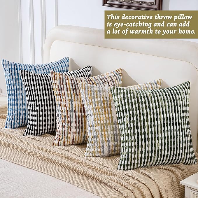 AmHoo Set of 2 Boho Chenille Pillow Cover Decorative Tufted Pillowcase for Couch Bed Sofa Bedroom Living Room Modern 18 x 18-Inch Brown