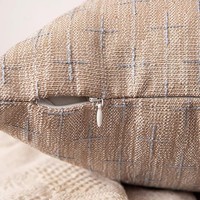 MIULEE Pack of 2 Decorative Burlap Linen Spring Throw Pillow Covers Modern Farmhouse Pillowcase Rustic Woven Textured Cushion Cover for Sofa Couch Bed 20x20 Inch Tan