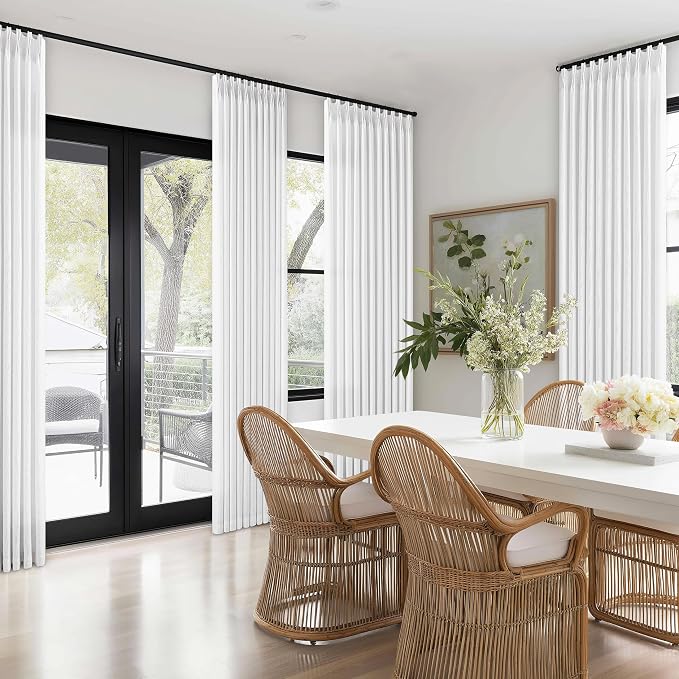 90 Inch Pinch Pleated Linen Curtains for Living Room Bedroom Memory Training Shaped Semi Sheer Pleat Drapes with Hooks Rings Light Filtering Window Curtain 50x90 Inch Length 1 Panel Snow White