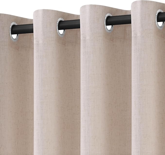 Nanspring Oatmeal Linen Curtains 120 Inches Long for Living Room Grommet Semi Sheer Light Filterinig Bedroom Window Curtain Panels Neutral Tone Modern Minimalist Room Cozy Decor 52x120,2 Panels Sets