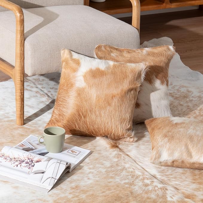ecowhides 100% Genuine Brazilian Cowhide Pillow Cover – Luxury Leather Decorative Cushion for Rustic & Western Home Décor