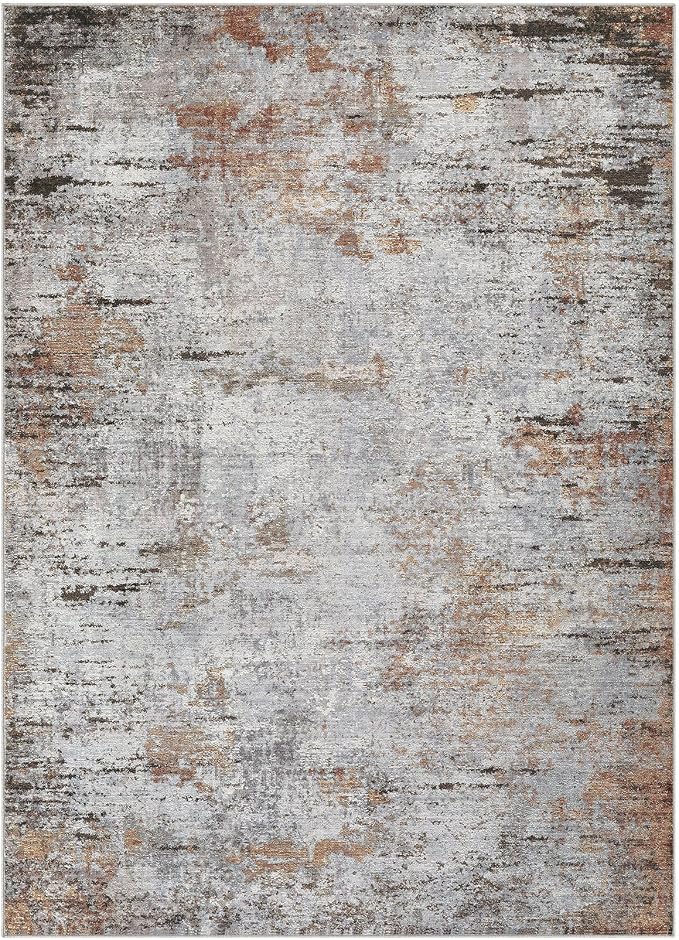 DMOYEST Area Rug Living Room Rugs - 10x14 Large Soft Indoor Neutral Modern Abstract Low Pile Washable Rug Carpet for Bedroom Dining Room Farmhouse Home Office - Grey Rust