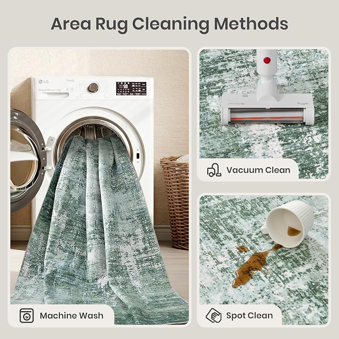 Valenrug Washable Rugs 8x10 - Stain Resistant 8x10 Area Rugs for Living Room, Non Slip Backing Abstract Large Area Rugs for Bedroom, Folable Machine Washable Area Rug(8'x10', Sage Green)