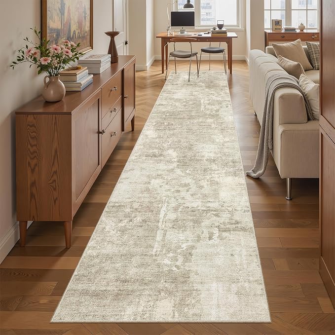 Soalmost Runner Rug 2x12 Washable Non-Slip Hallway Runner Rugs for Kitchen Bathroom Laundry Room Beige Gray Vintage Floor Carpet Runners for Hallways Entryway