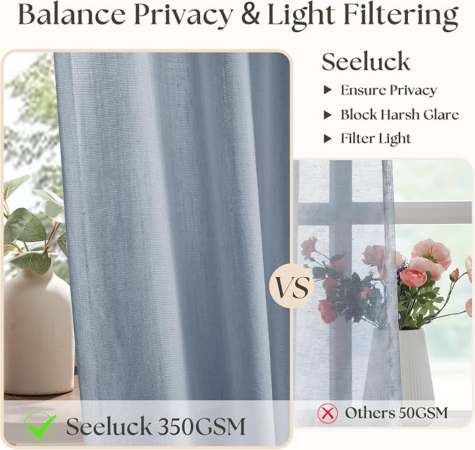 Dusty Blue Linen Curtains 90 Inches Long for Living Room Pinch Pleat Drapes with Hooks Rings Back Tab Farmhouse Modern Neutral Pleated Flagstone Blue Gray Curtain 90 Inch Length for Bedroom Dining