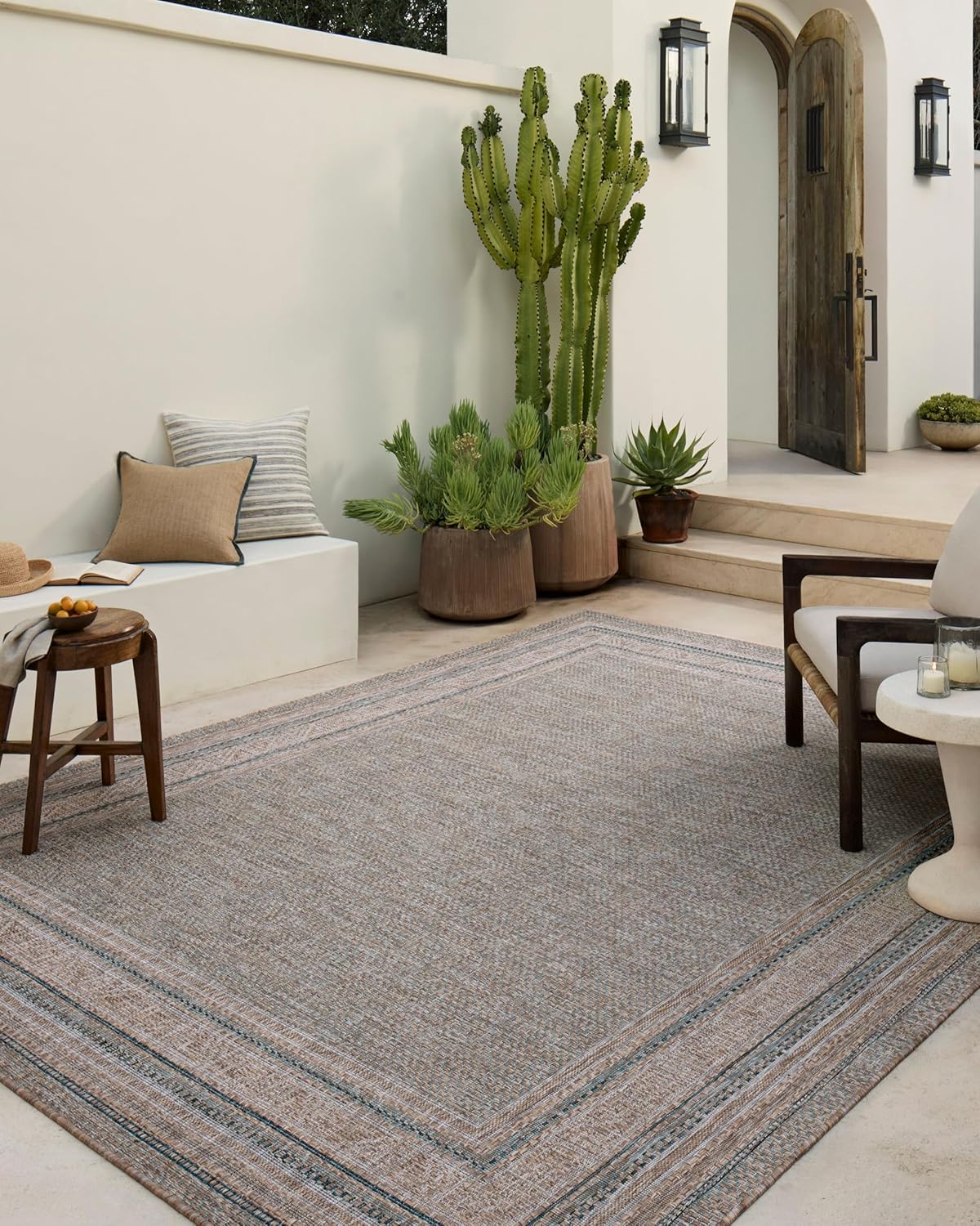Loloi Amber Lewis Topanga Collection TOP-05 Natural/Teal 9'-2" x 12'-0" Indoor/Outdoor Area Rug