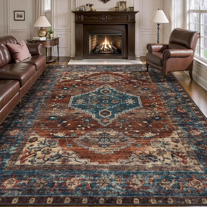 Tangsoo 8x10 Area Rugs for Living Room, Washable Rugs Oriental Vintage Indoor Non Slip Large Area Rugs, Print Carpet, Soft Low Pile Rug Foldable Floor Rug for Bedroom Dining Room Dorm