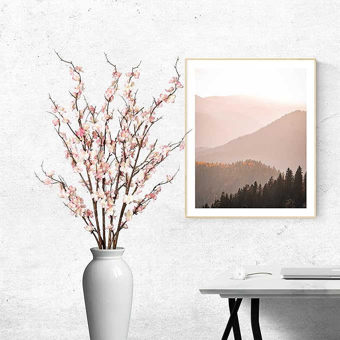 Ammyoo 4Pcs Cherry Blossom Branches Artificial Flowers for Spring Summer Indoor Decoration,Faux Long Stem Artificial Flowers for Wedding Home Office Bedroom Party Table Centerpieces Decor (Pink)